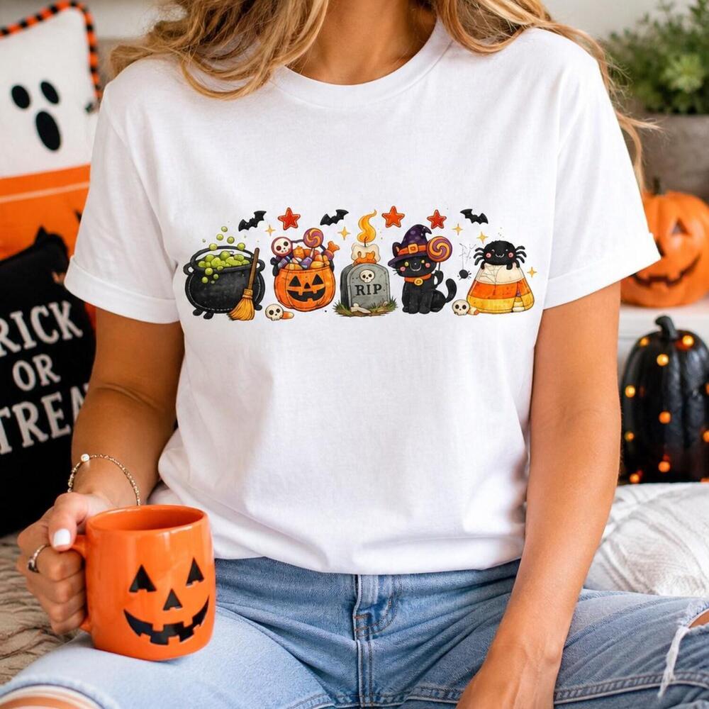 Cute Halloween Cat Shirt -  Candy Witch Tee